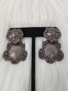 T Foree Hunsicker Sterling Victorian Repousse Drop Earrings